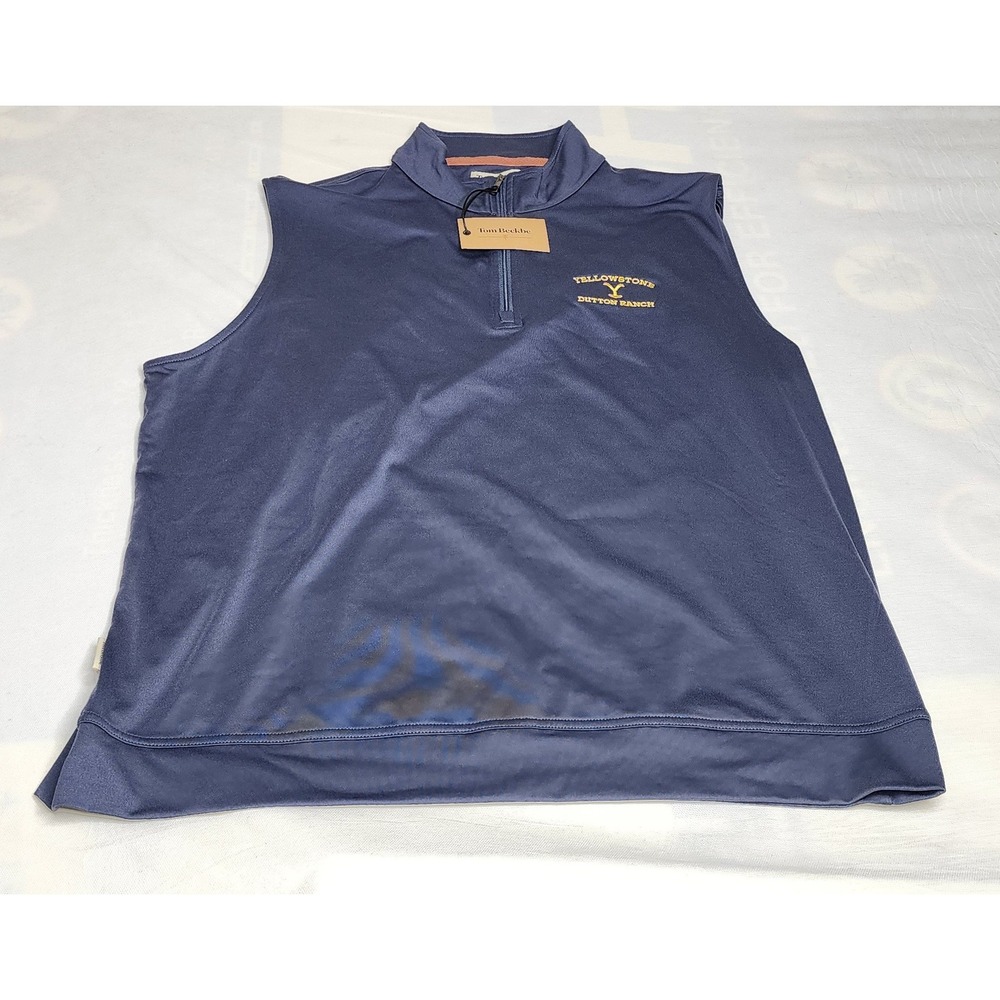 Tom Beckbe Mens XL Yellowstone Dutton Ranch Sleeveless 1/4 Zip Pullover Top Gray